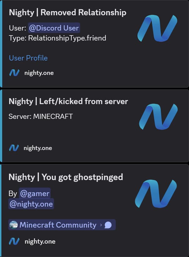 Discord Webhook Notifications - Removed Relationship, Left/Kicked from a server, You got ghostpinged and more